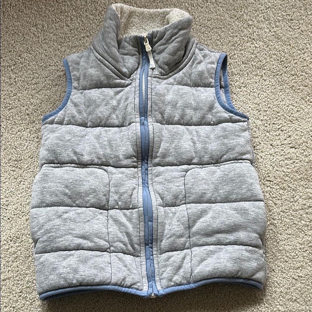 Girls Vineyard Vines Gray Quilted Vest with Blue Trim-size M(10-12)